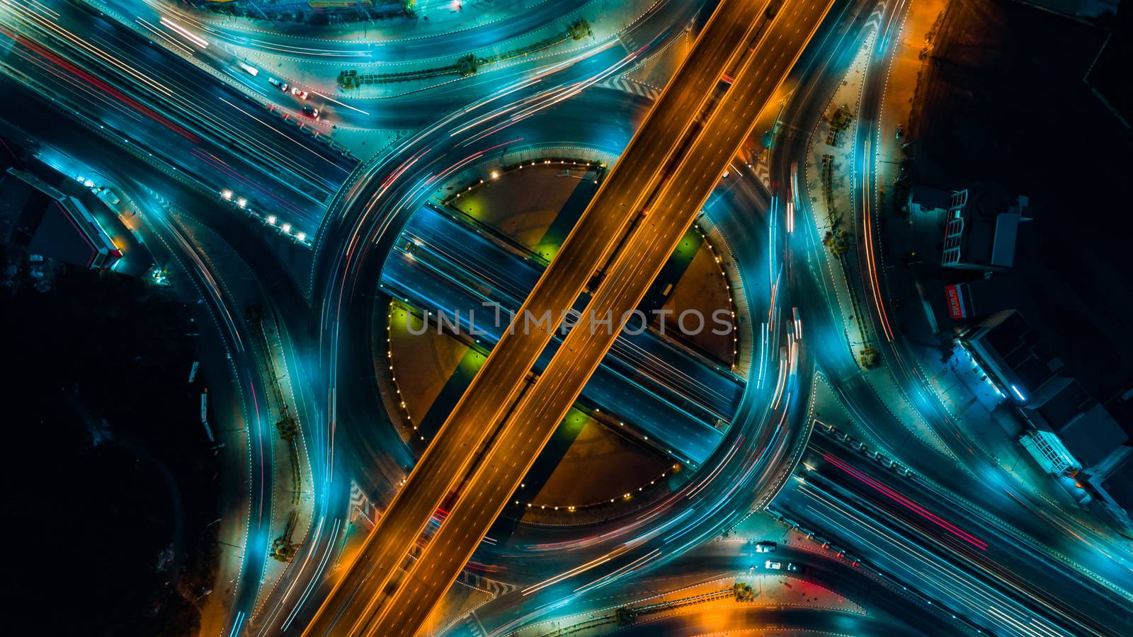 Expressway top view, Road traffic an important infrastructure by PlottyPhoto