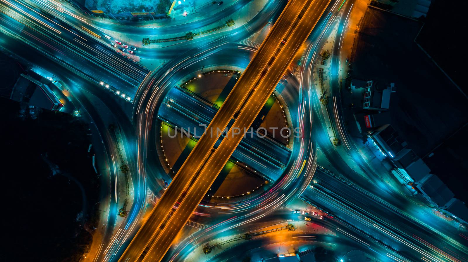 Expressway top view, Road traffic an important infrastructure by PlottyPhoto