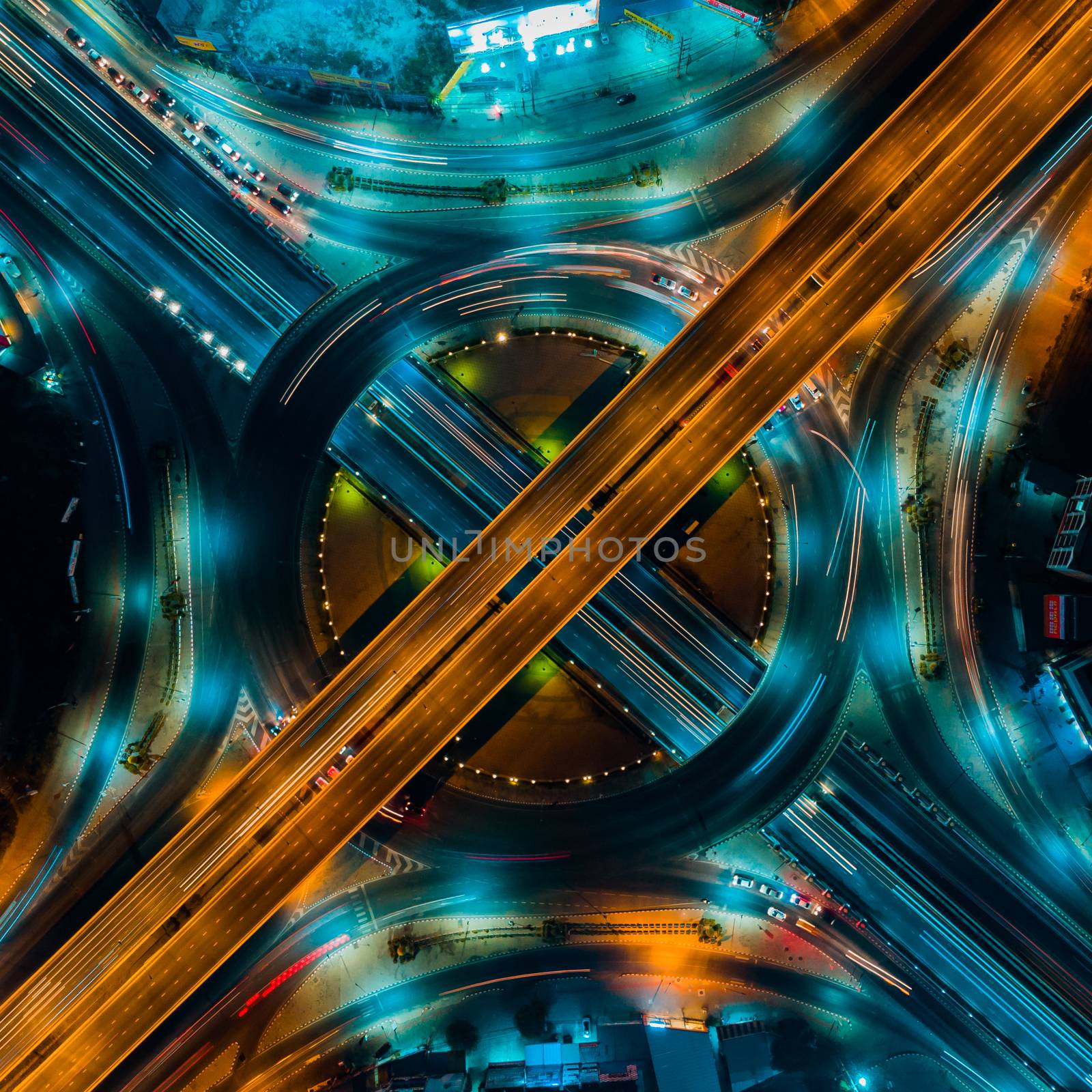 Expressway top view, Road traffic an important infrastructure by PlottyPhoto