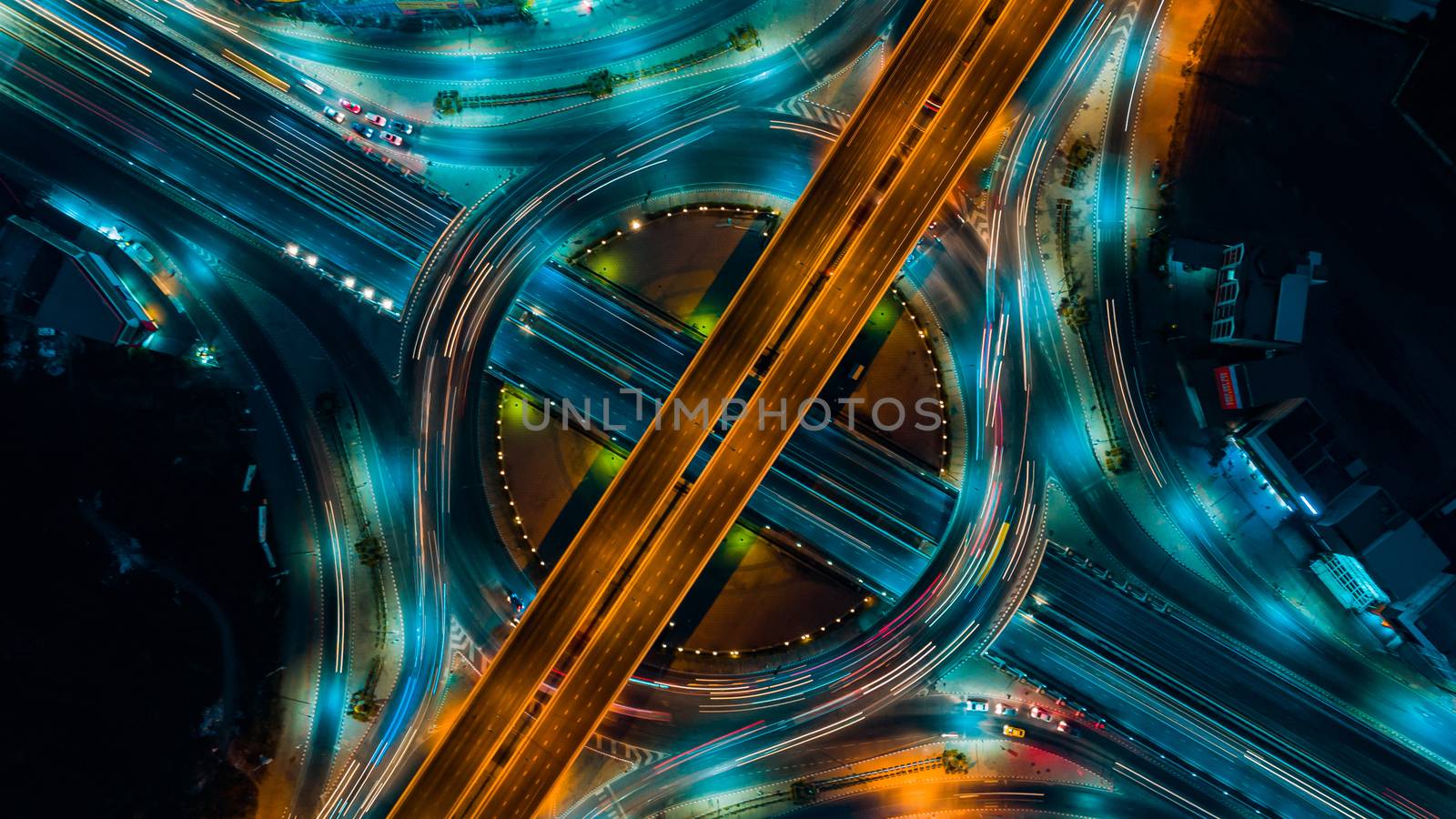 Expressway top view, Road traffic an important infrastructure by PlottyPhoto