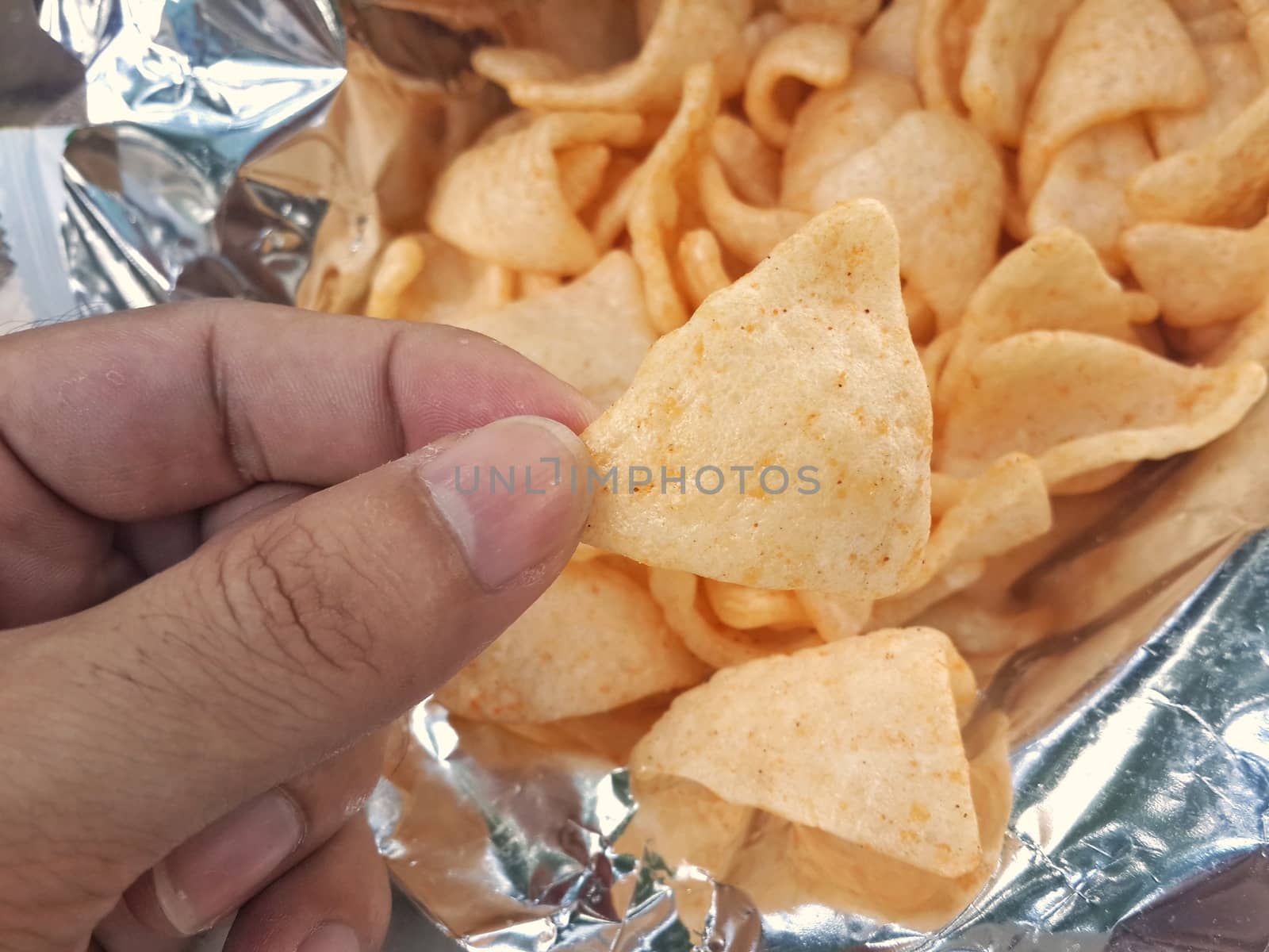 Shrimp rice cracker snack, Snack and fingers, Cookie crispy spongy in Bag Freud