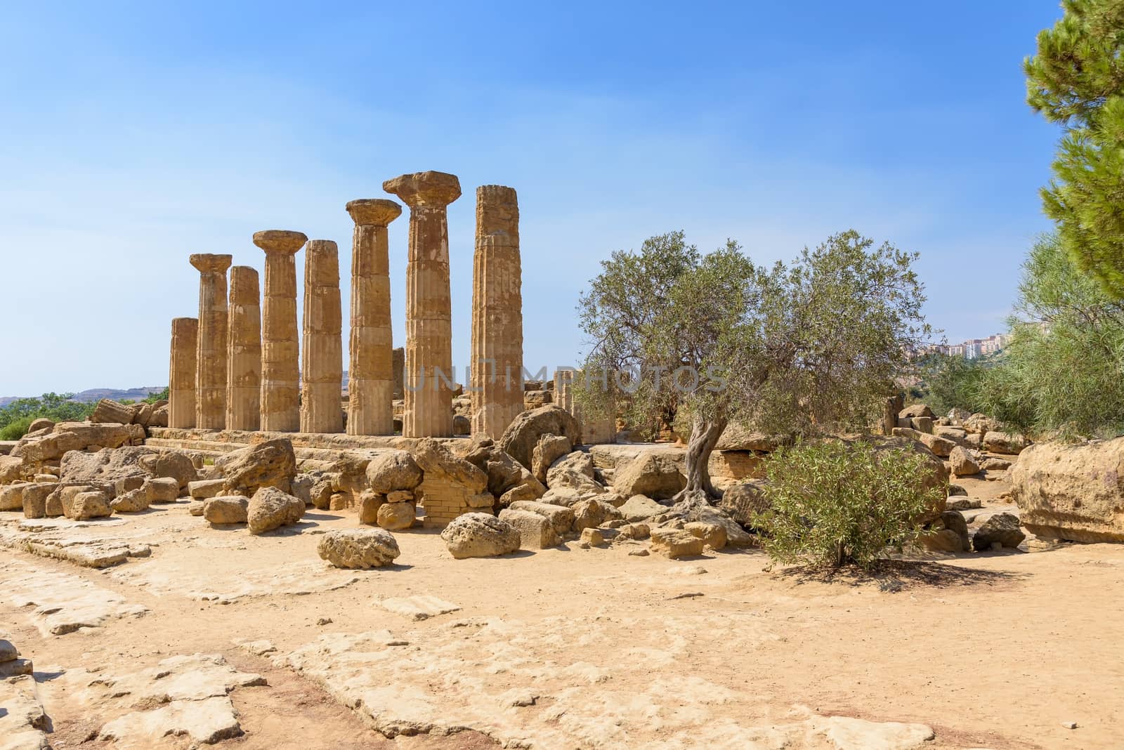 Ruins of th Temple of Hercules in the Valley of the Temples in Agrigento, Sicily, Italy
