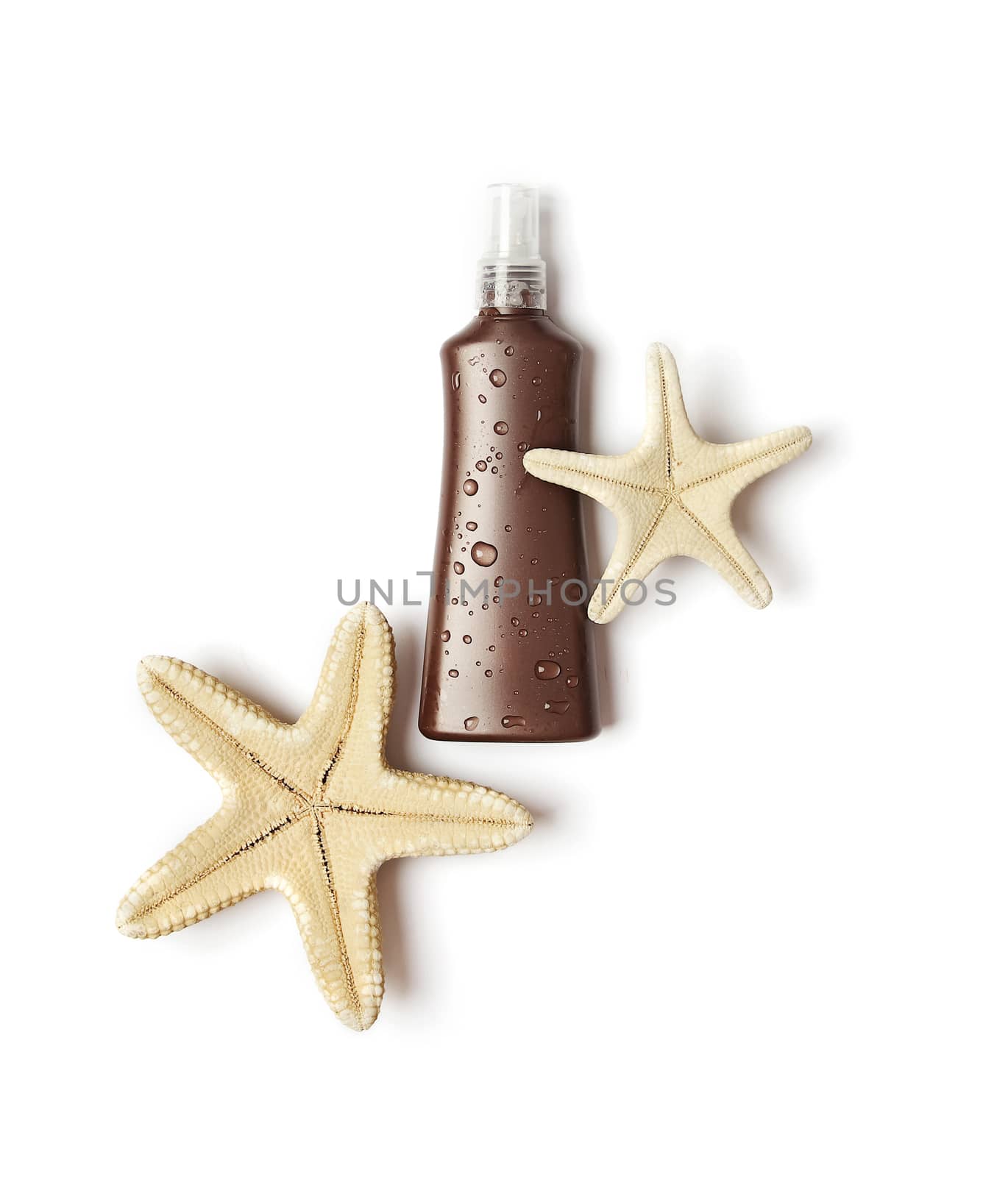 suntan cream bottle on white background