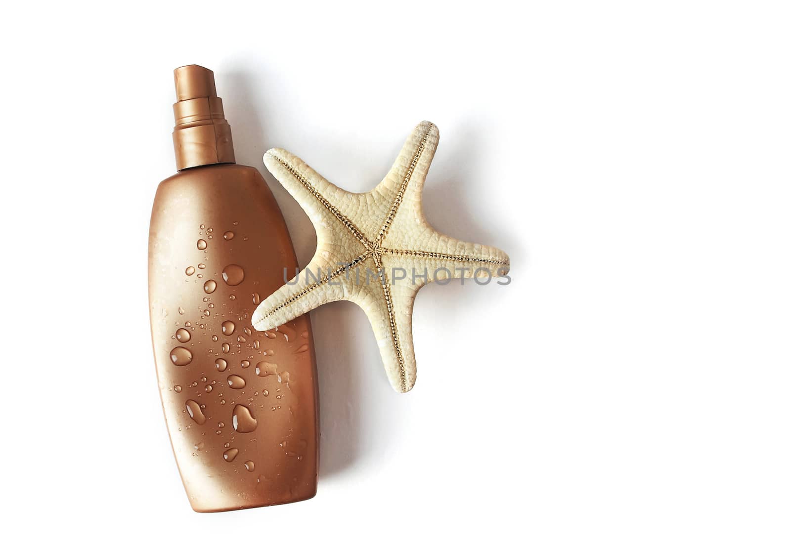 suntan cream bottle on white background