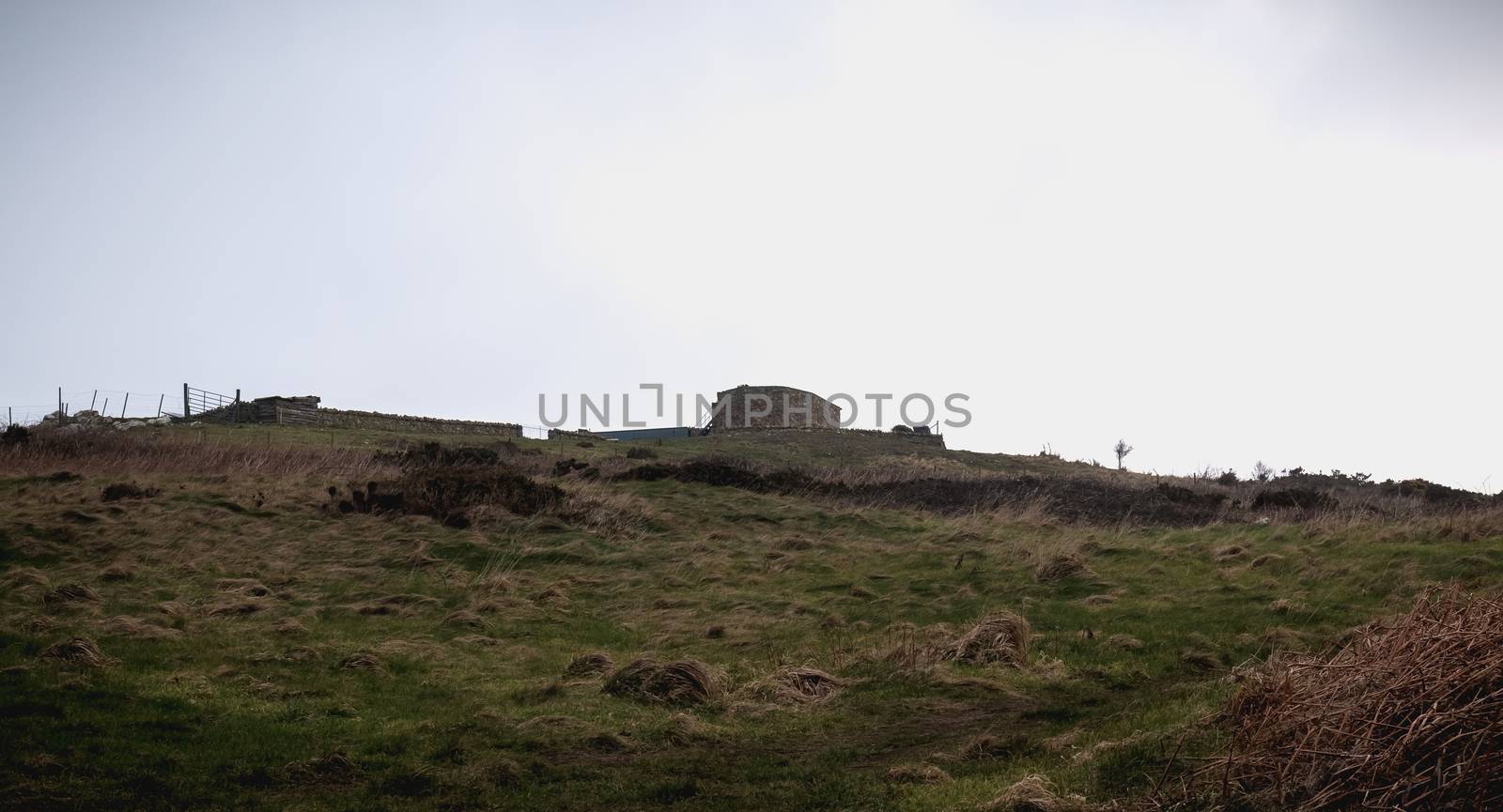 small stone house in the Irish countryside on a winter day