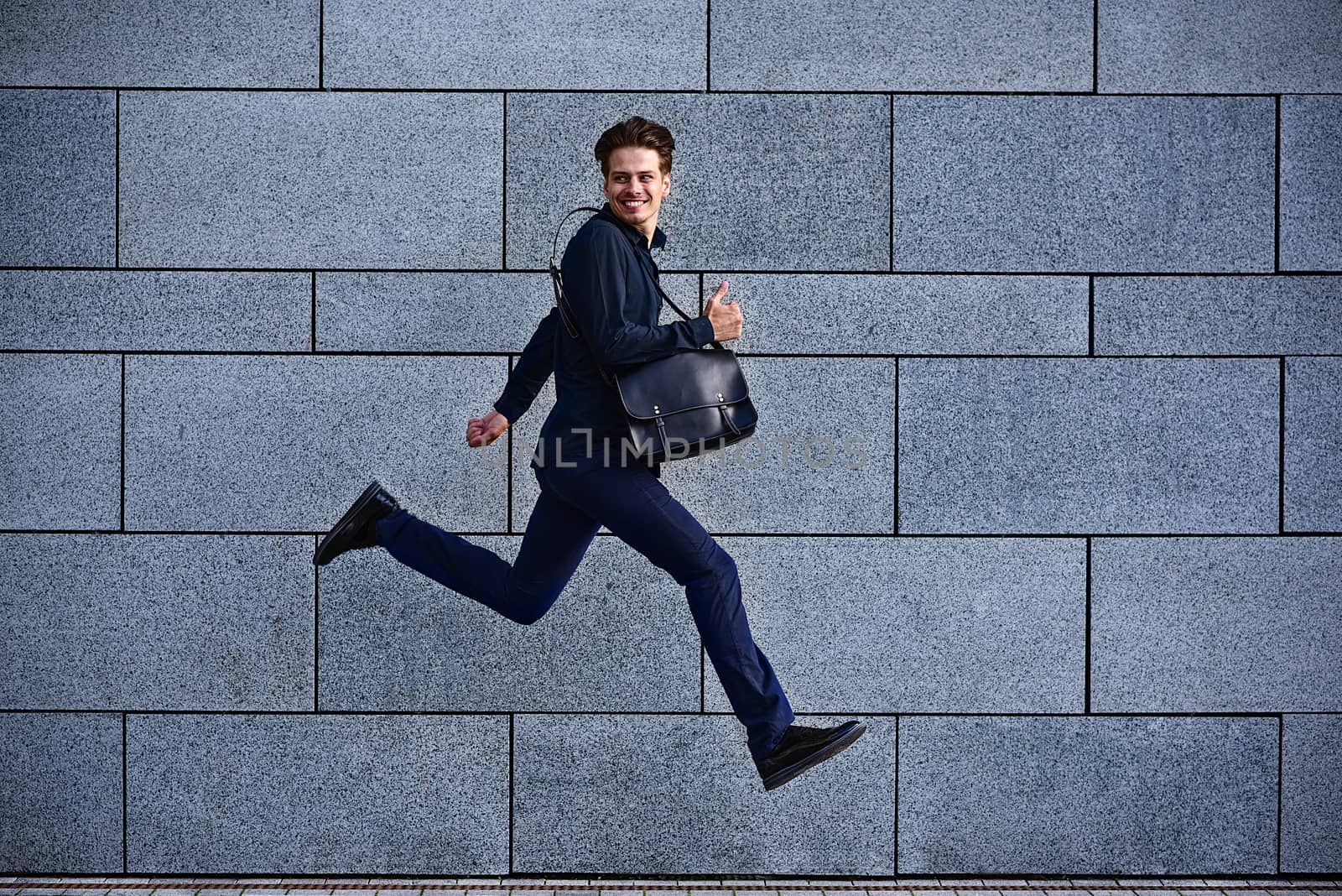 Nice day! Businessman makes a good deal, good mood.