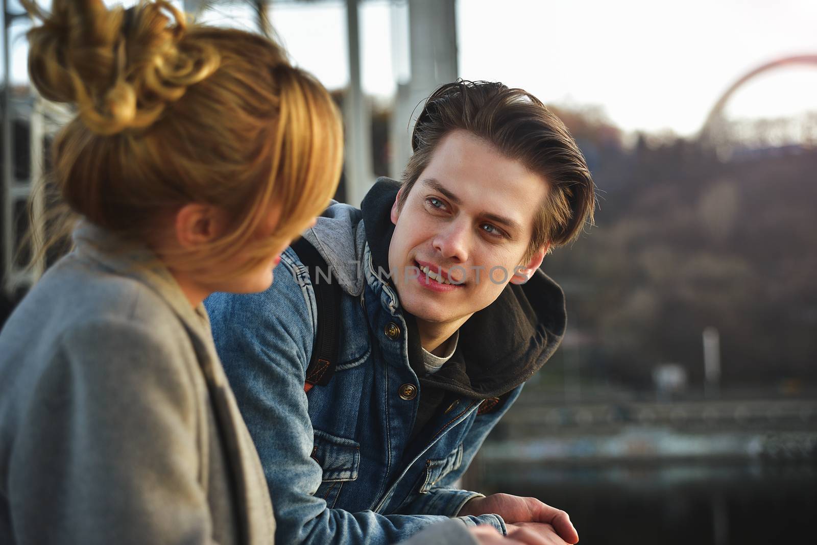 Young beautiful couple enjoying their time. Man and woman laugh