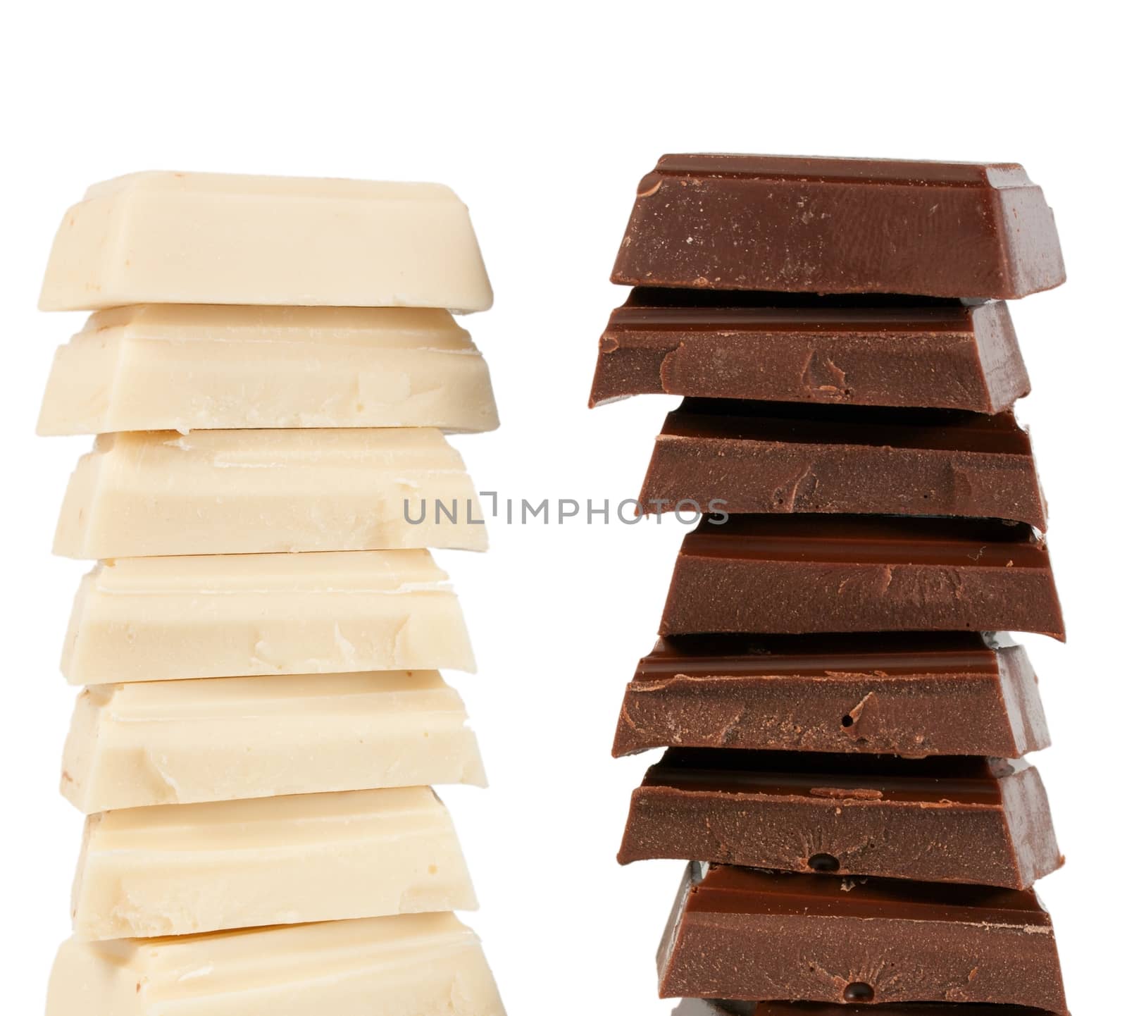 Stack of Black and White Chocolate isolated on white background