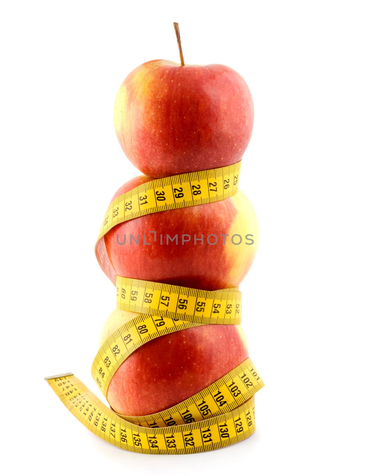 red apple with centimeter isolated on white background diet snack vegetarian