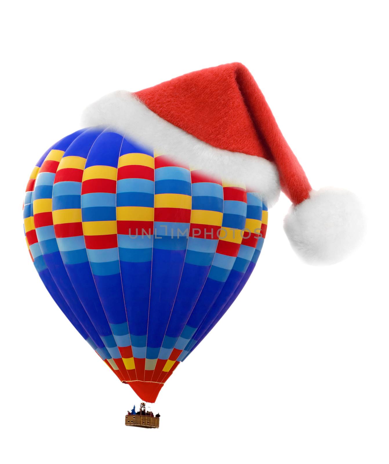 Santa hat on Hot air balloon isolated on white background
