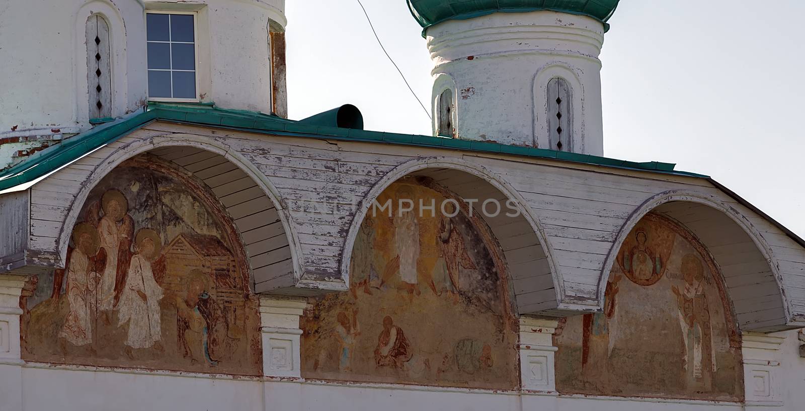the Holy Trinity Cathedral with old well preserved frescoes St. Alexander of Svir Monastery. Leningrad Oblast. Russia