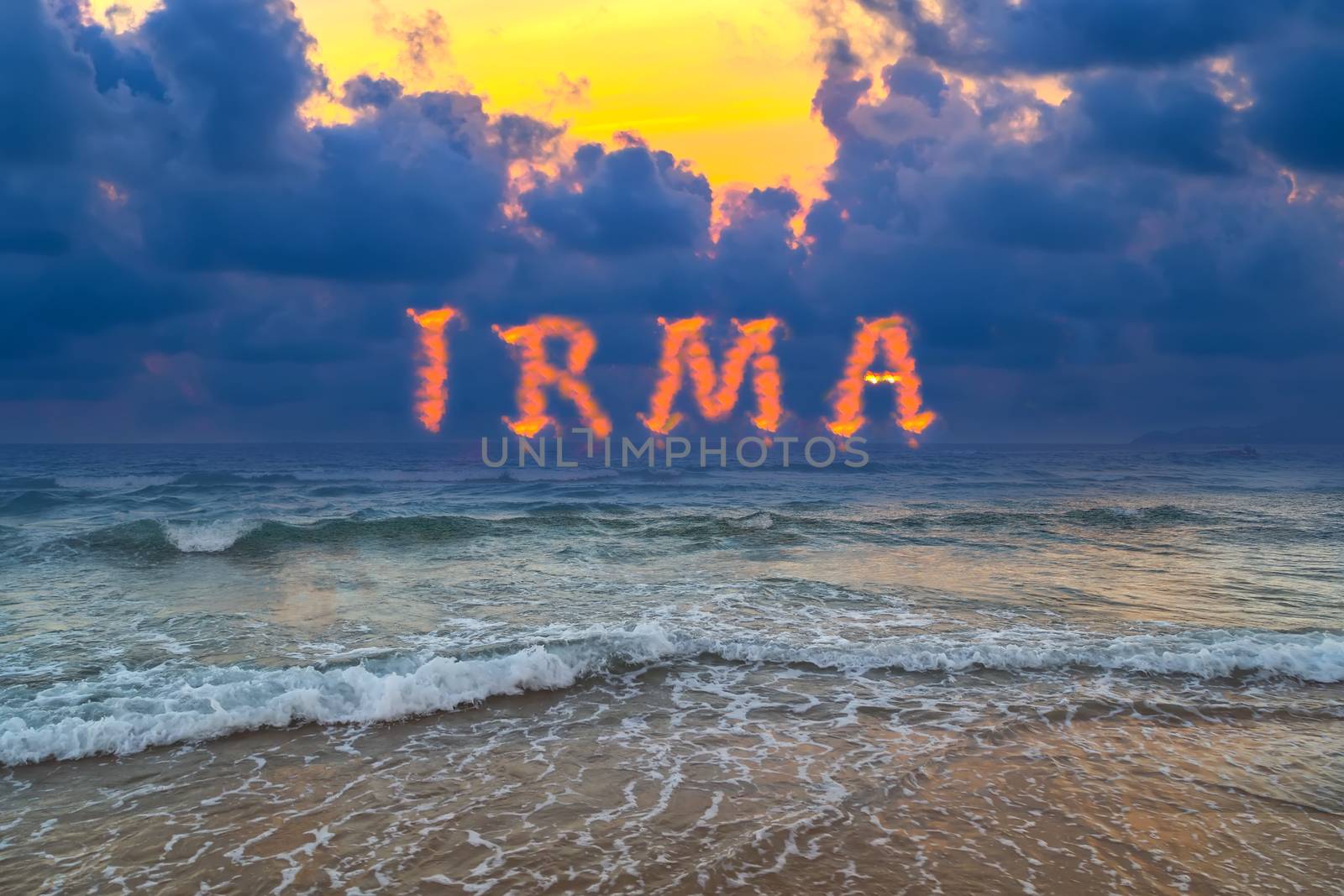 Storm clouds beach Miami sky over sea background, hot tropical sunset sky over sea Hurricane Irma, Key West Florida.