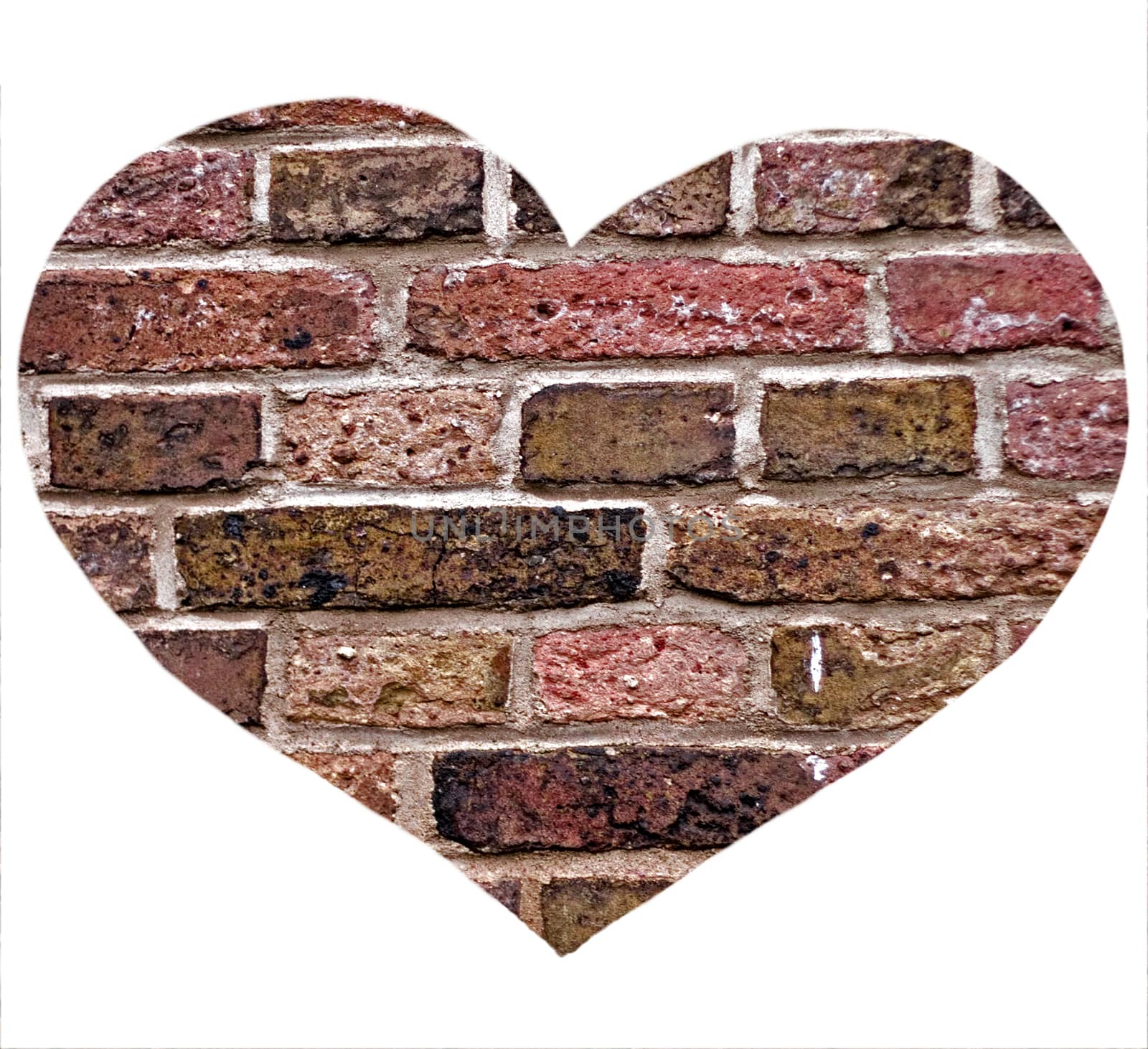 Decorative heart brick wall vintage isolated on white background
