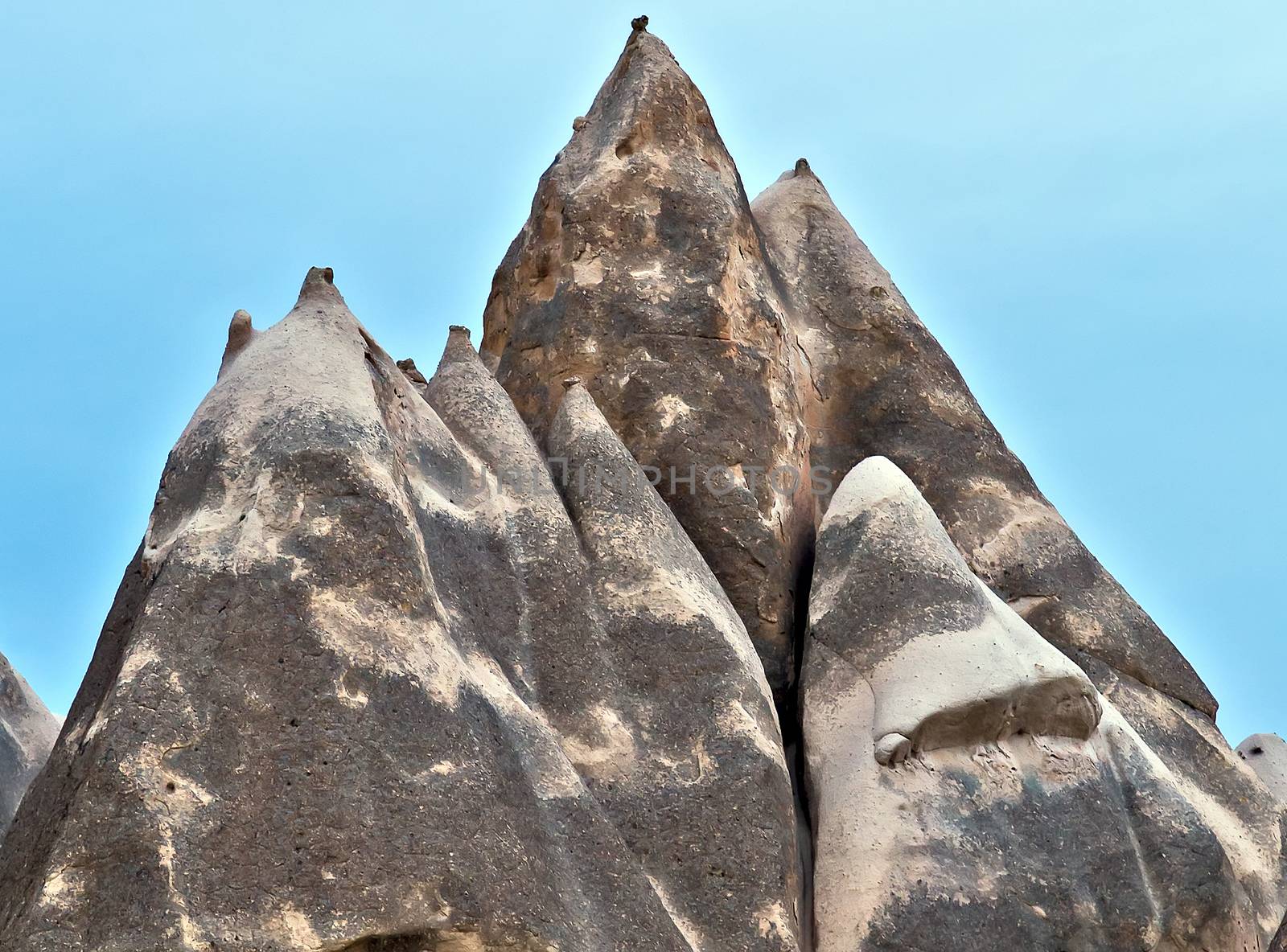 Volcanic rock formations in Cappadocia, Anatolia, Turkey. Goreme national park.