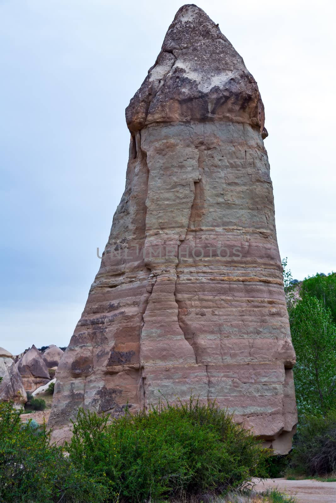 Love valley in Goreme village fungous forms of sandstone in the canyon Turkey, Asia.