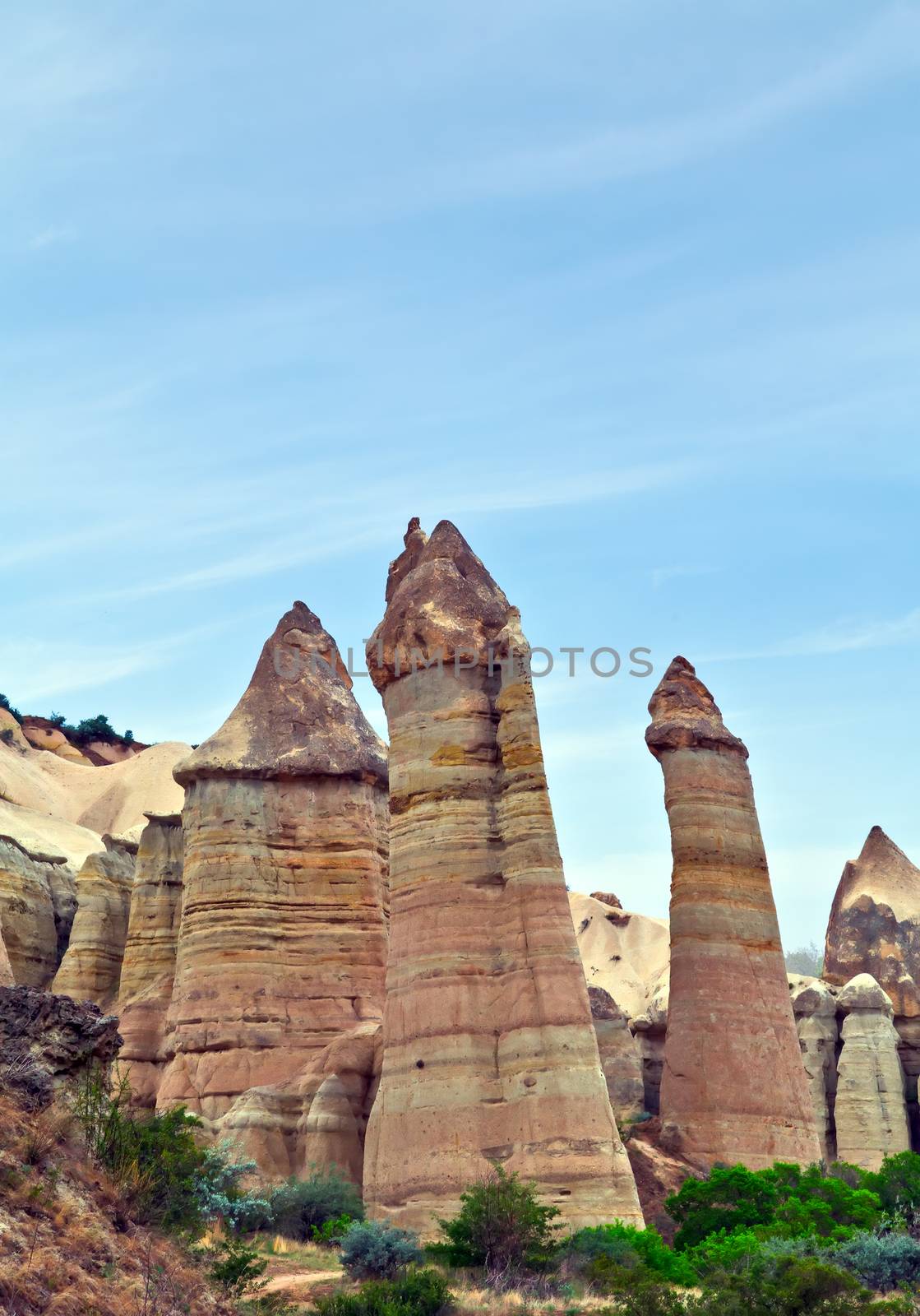 Love Valley because of the pillar like rock formations and walk till Uchisar in Cappadocia, Turkey