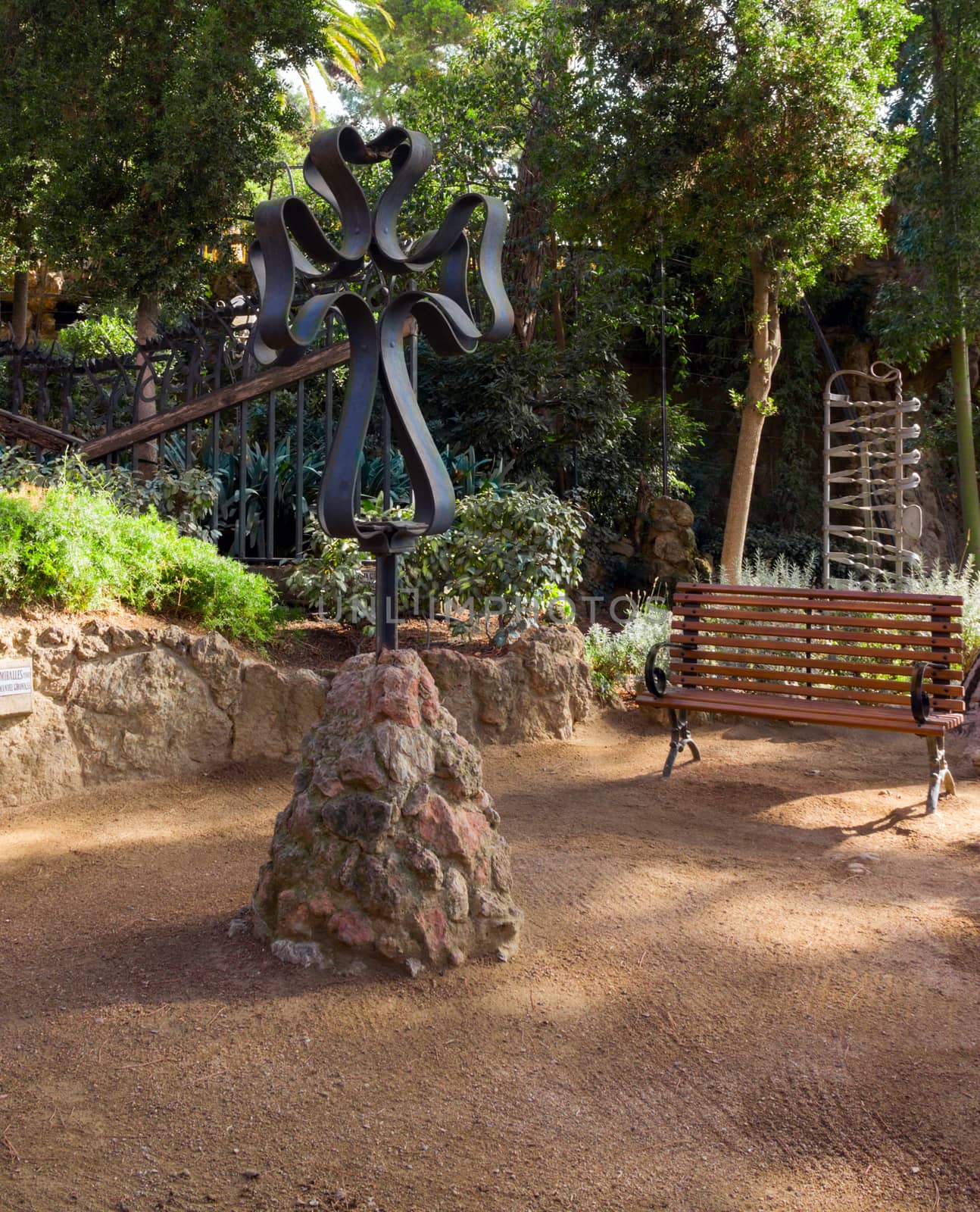 BARCELONA, SPAIN Catalunya, The entrance of Park Guell with the famous mosaics of Antonio Gaudi located on Carmel Hill