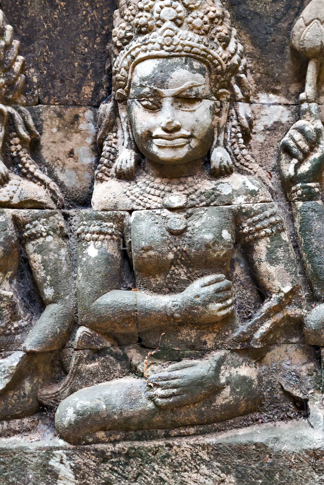 Dancing Apsara Decoration Stone Carving on the wall of Angkor wat, Seam Reap, Cambodia