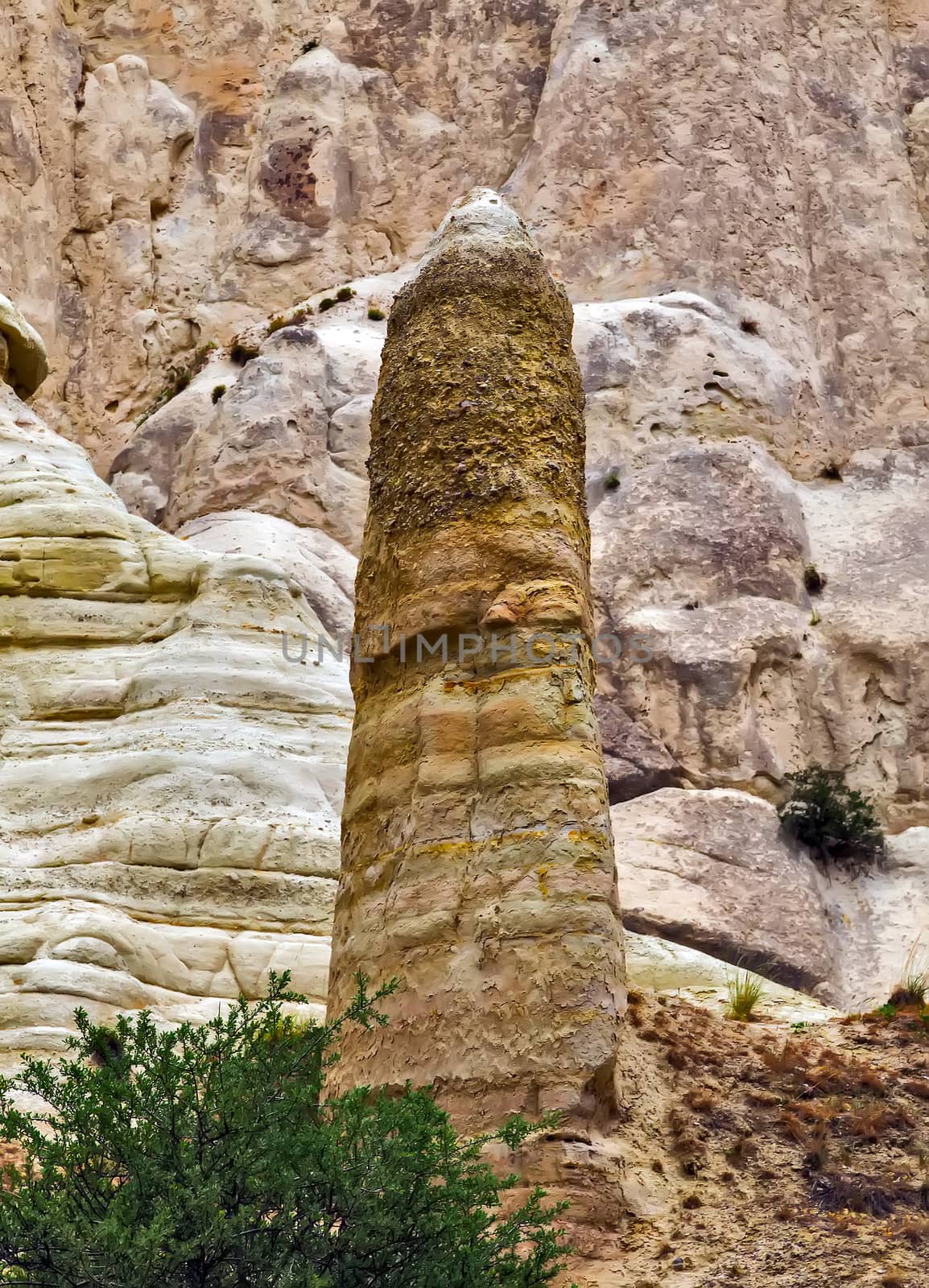 Love valley willy shaped rocks, mountain landscape in Cappadocia, Turkey. The rock formations are a result of volcanic eruptions in ancient times.