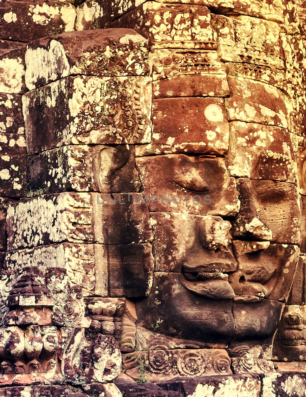 stone faces of king Bayon Temple Angkor Thom, Cambodia.