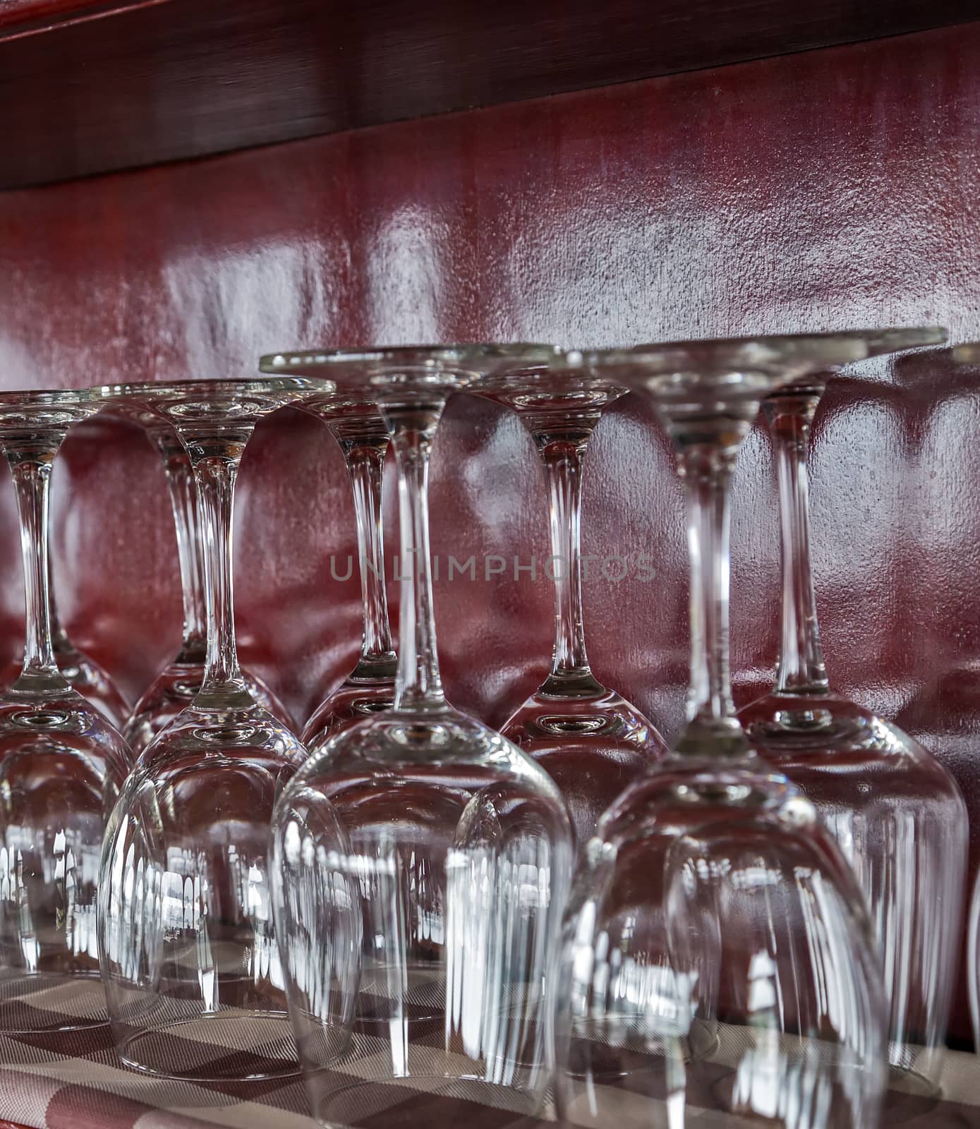 background shot of empty glasses set in restaurant