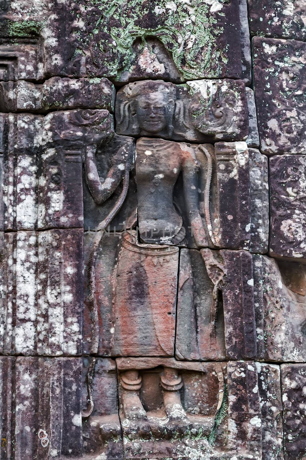 Dancing Apsara Decoration Stone Carving on the wall of Angkor wat, Seam Reap, Cambodia