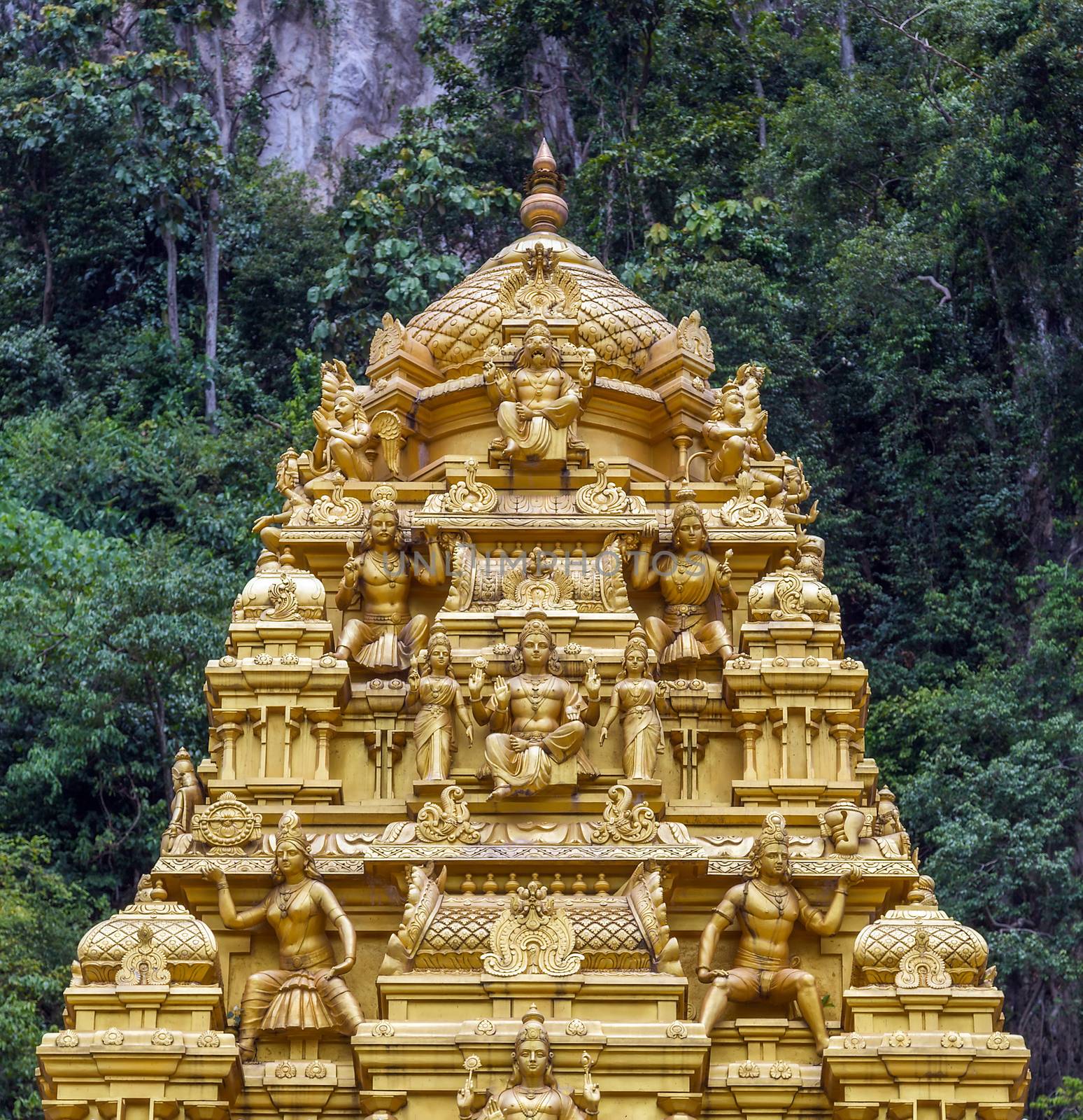 Golden roof on Indian temple in Batu Caves, Sri Subramaniar Temple at Batu Caves Exterior Kuala Lumpur.