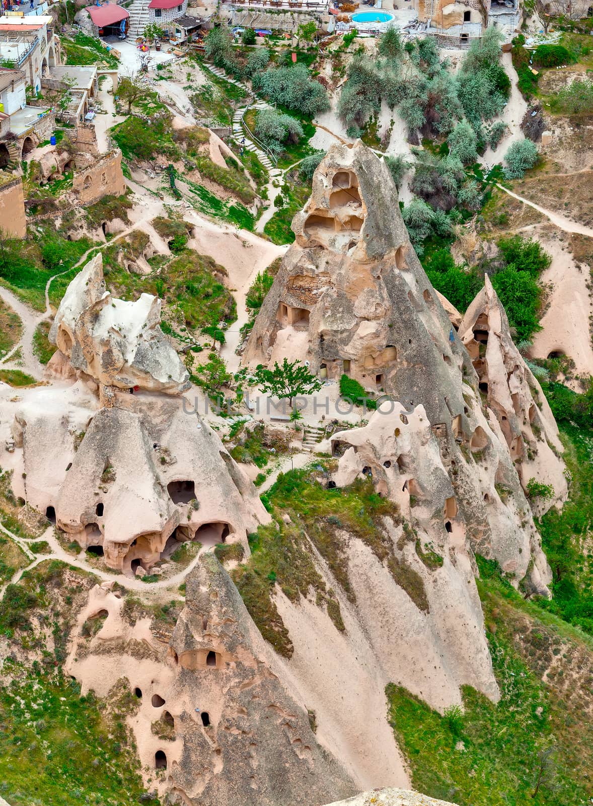 Rock formations in Cappadocia, Anatolia, Turkey. Goreme national park.