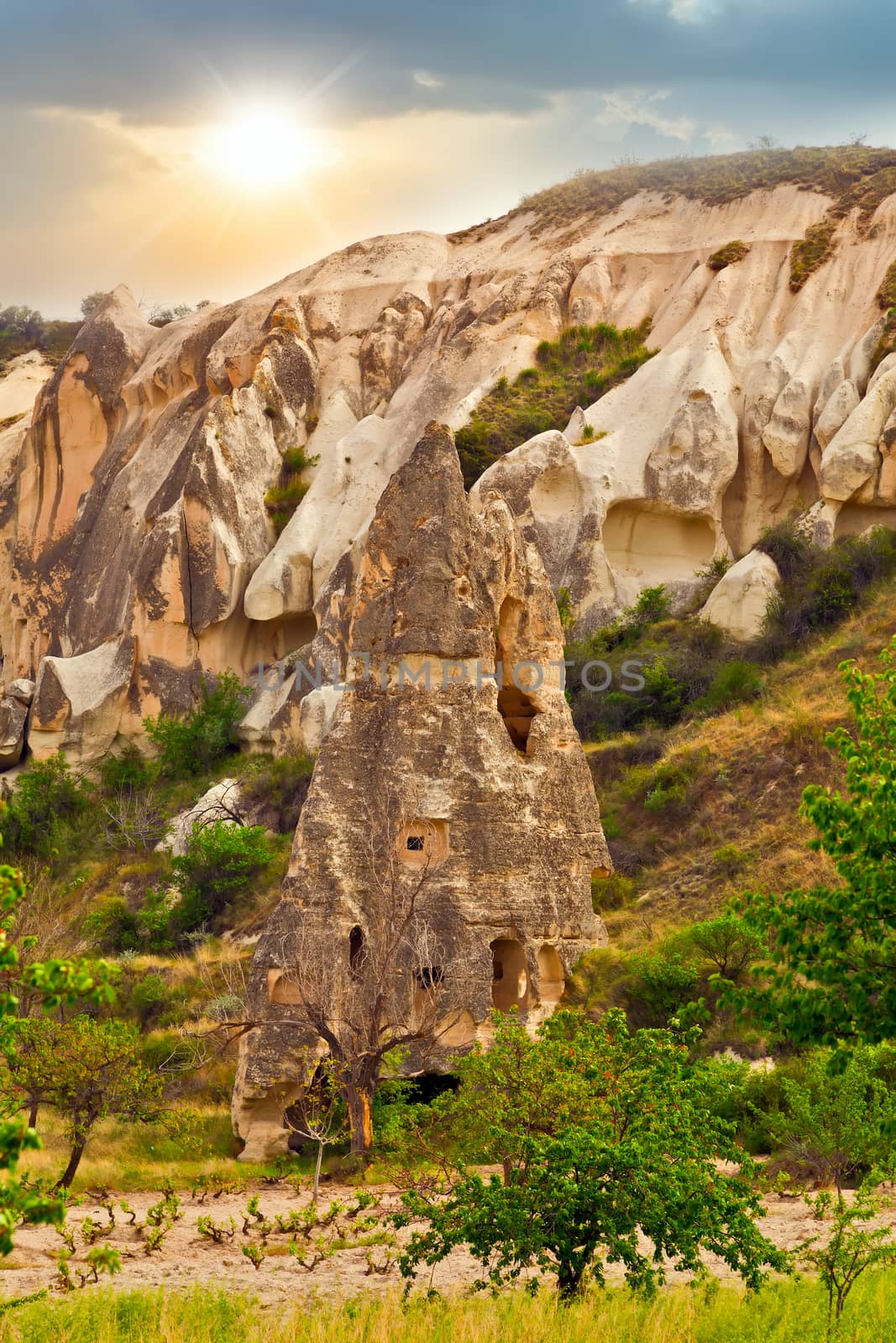 landscape Rock cave landscape Cappadocia mountain rock scenery, Anatolia, Turkey. Travel background