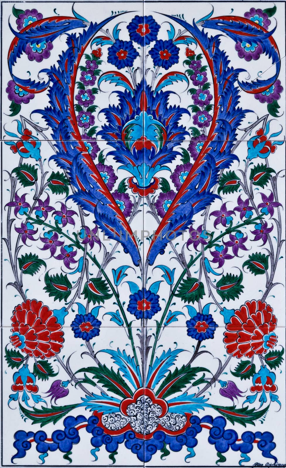 Floral pattern on turkish tiles Mosque in Turkey, Ceramics decor flower tile mosaic decoration