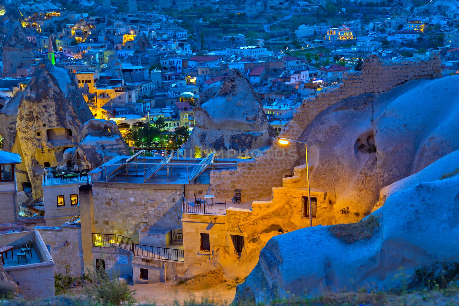 The night Goreme hotel and house, landscape Countryside lifestyle of Rural Cappadocia landscape, Turkey