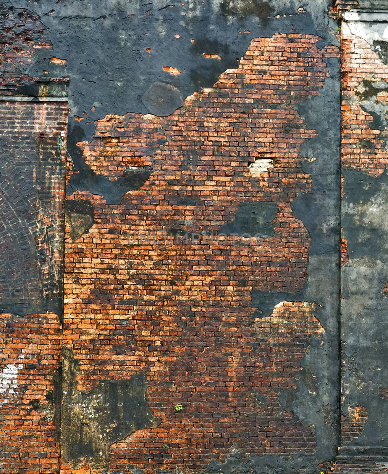 brick wall background red urban cracked building