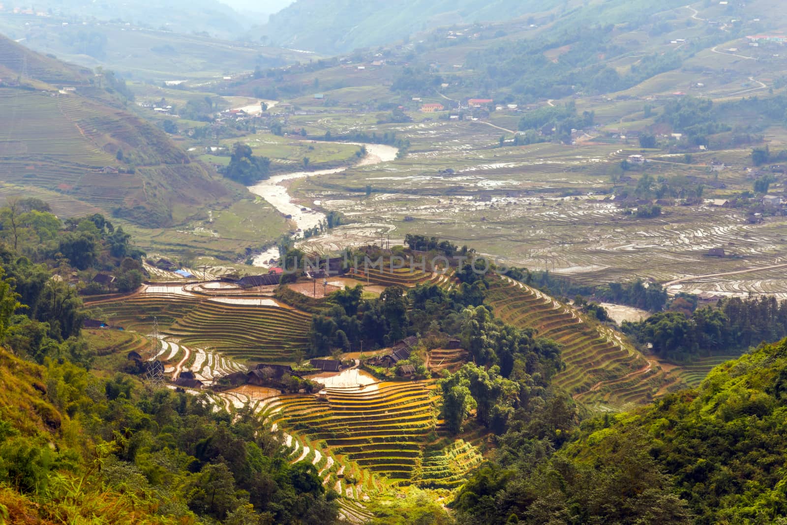 Rice terraced in valley mountain landscapes Lao Cai province, Sapa Viet Nam, Northwest Vietnam.
