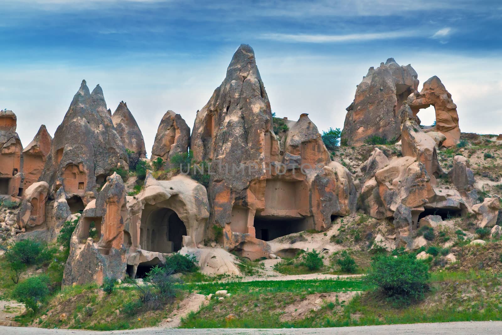 Rock formations in Cappadocia, Anatolia, Turkey. Goreme national park.