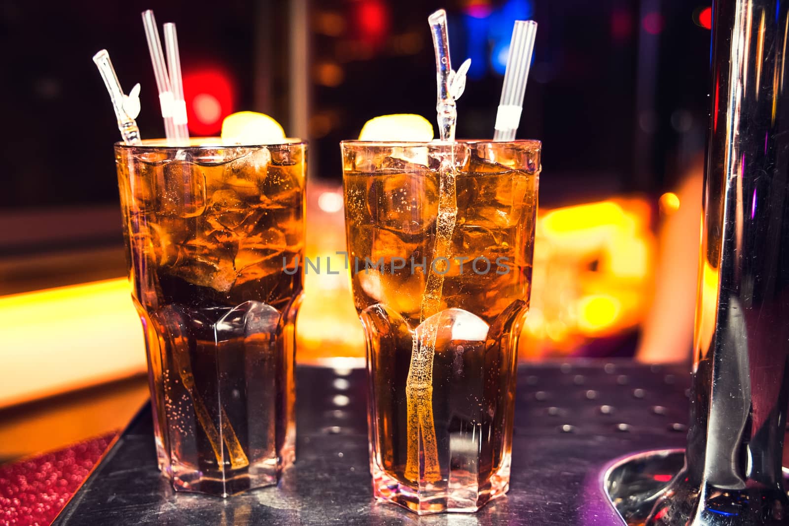 Cocktails in the nightclub, lights, bokeh night life