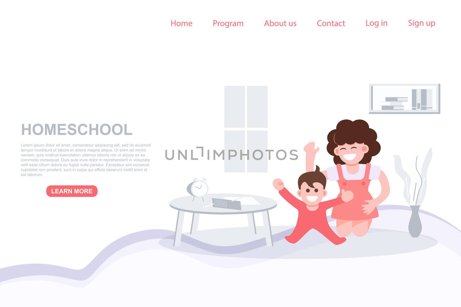 Mom play with kid. Homeschool. Stay at home concept. Landing page vector illustration