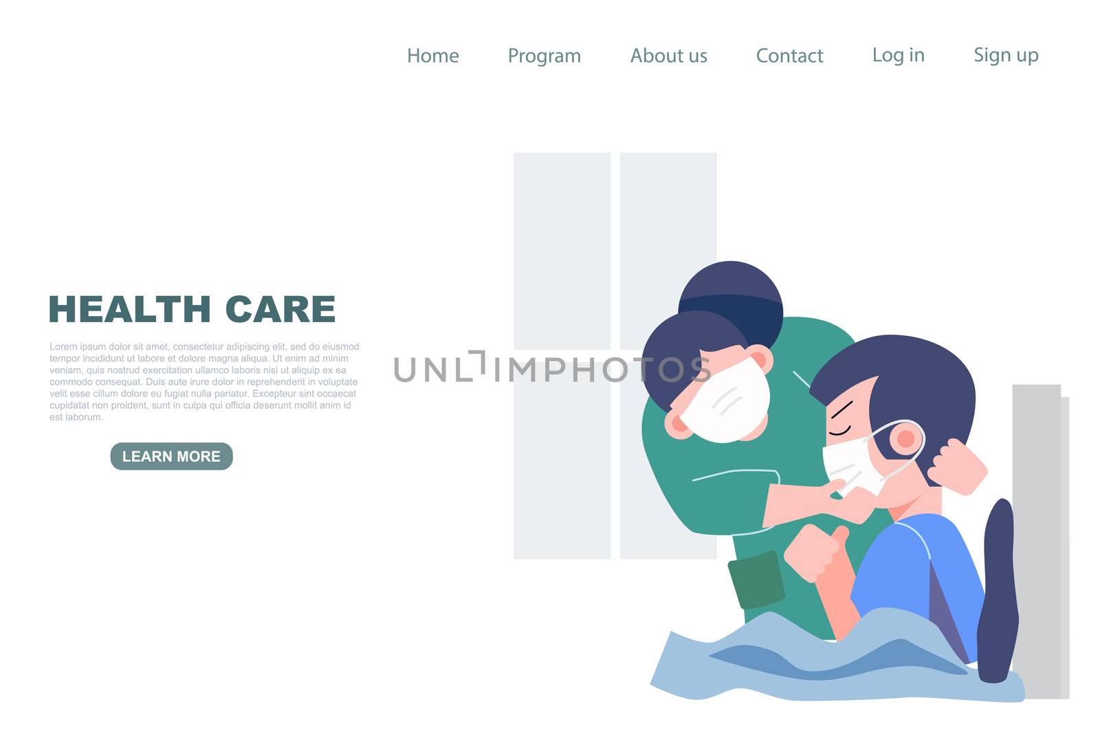 Nurse checking on patience in hospital. Health care and medical Landing page vector illustration