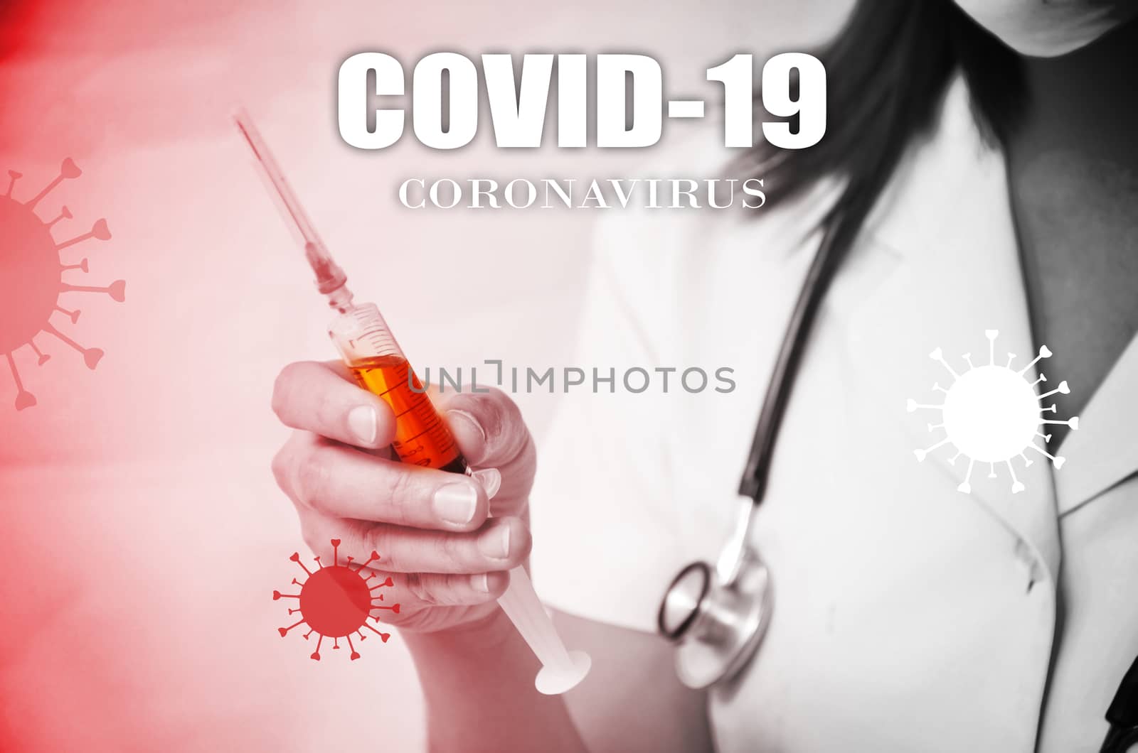 Vaccine and syringe injection. COVID-19 infectious concept. by jengit