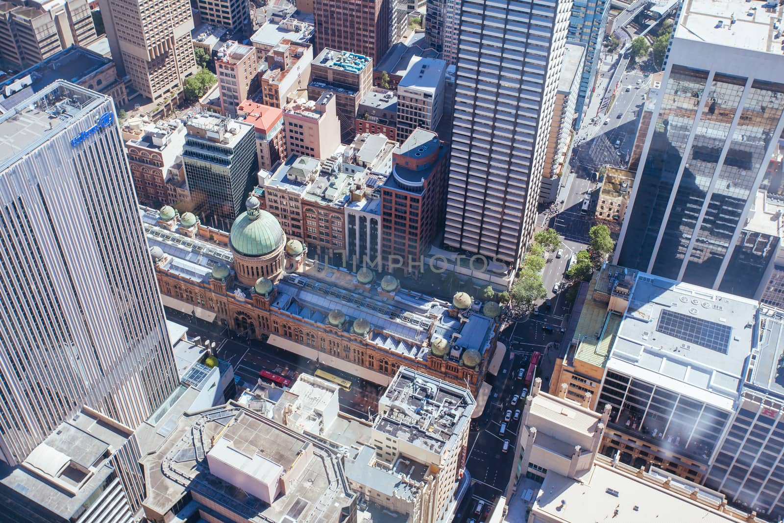 An aerial view of Sydney's buildings and architecture on a clear sunny day in NSW, Australia