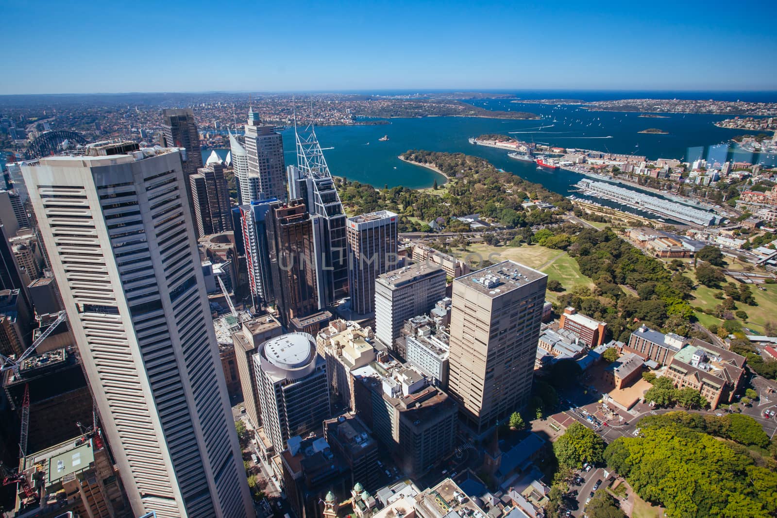 The Sydney CBD and surrounding harbour on a clear spring day on October 16th 2013.