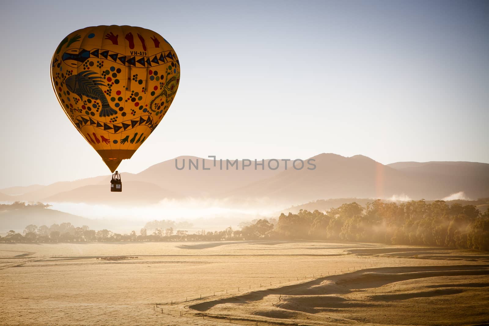 A sunrise hot air balloon flight over the Yarra Valley in Victoria, Australia