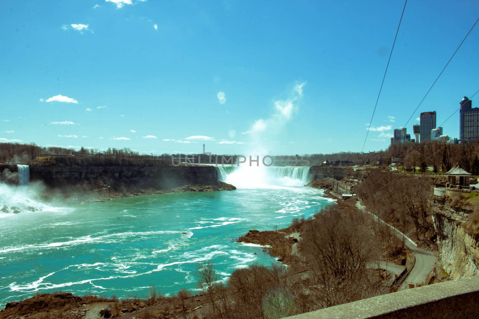 View of Niagara waterfalls during sunrise from Canada side.