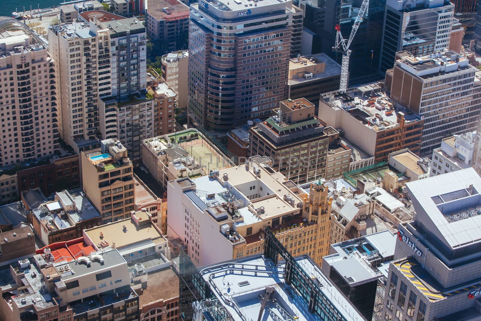 An aerial view of Sydney's buildings and architecture on a clear sunny day in NSW, Australia