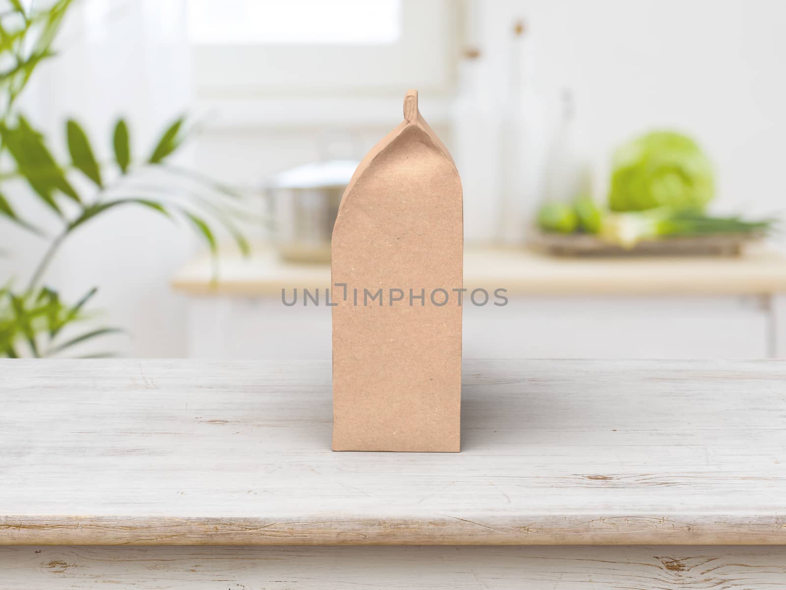 The coffee beam bag packaging mock-up design side view on wooden by cougarsan