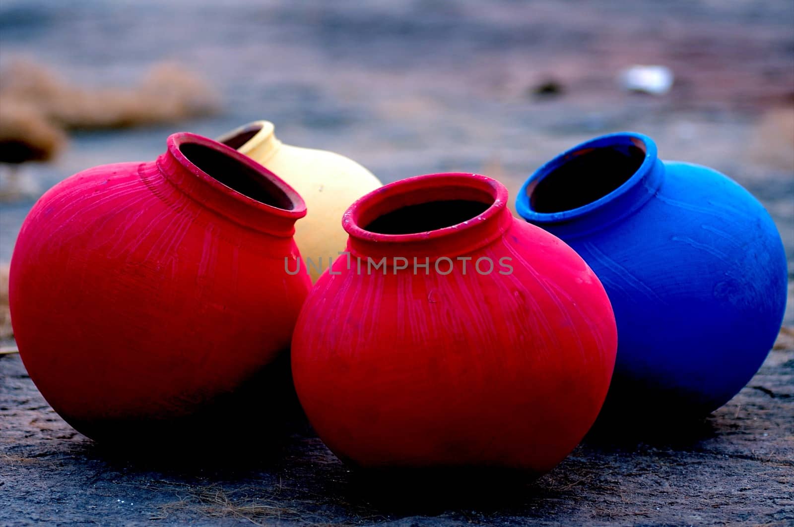 Three colorful pots