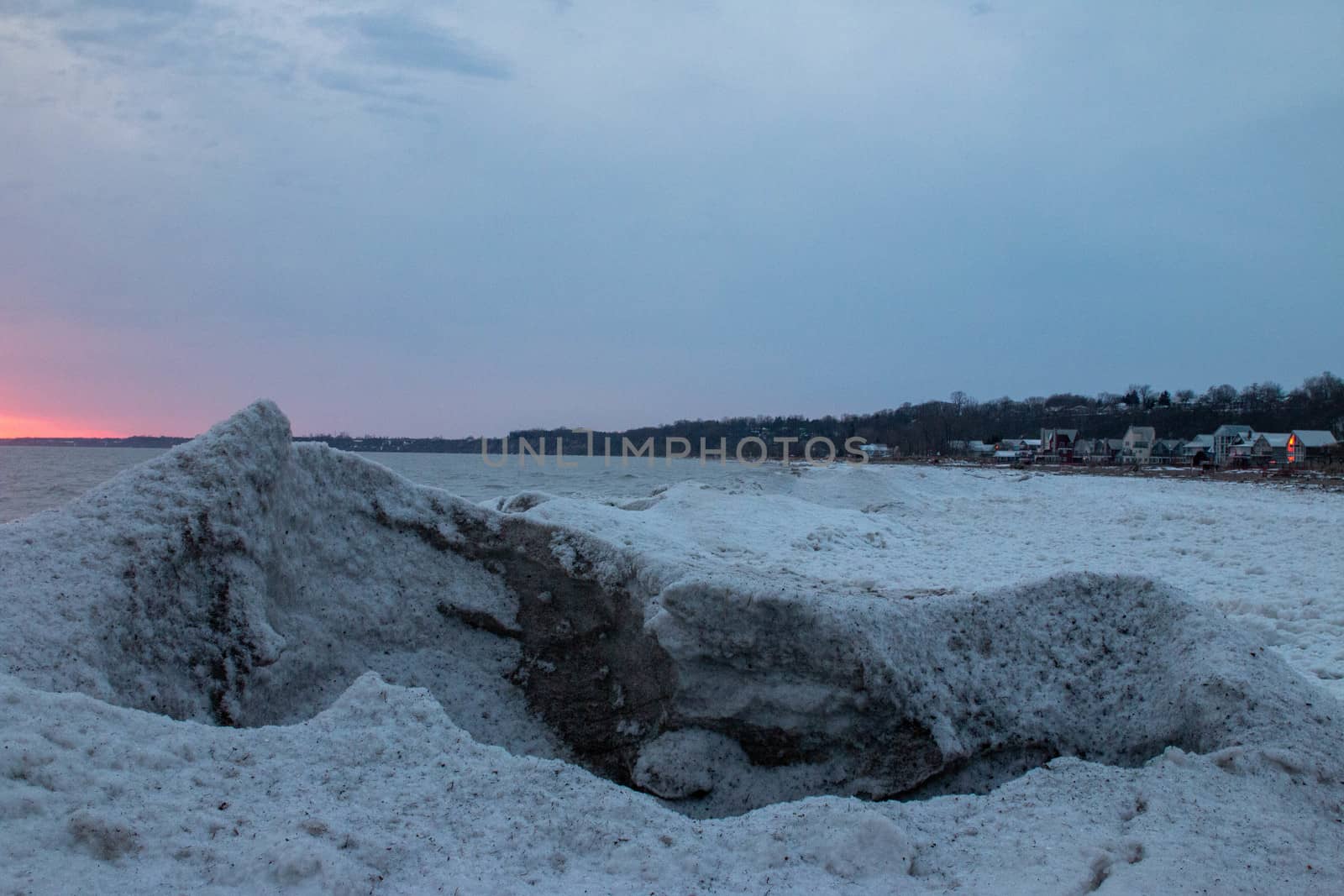 Port stanley beach in winter at sunset. Ontario Canada photograph.