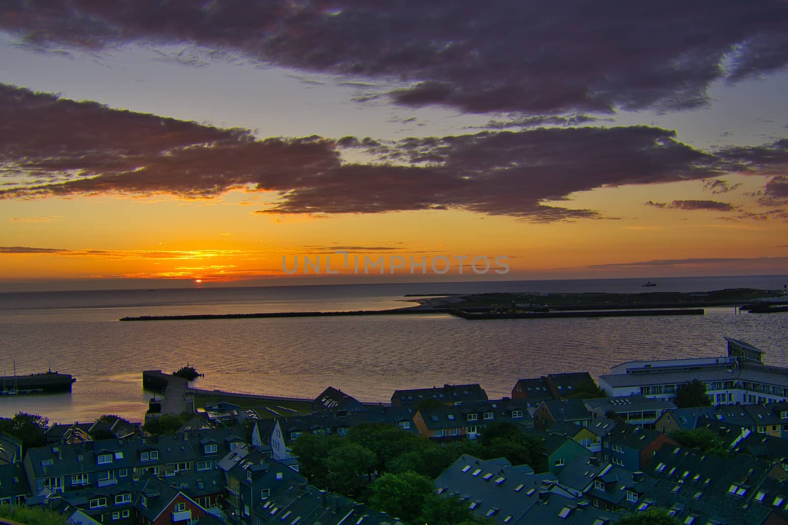 Heligoland - look on the island dune - sunrise over the sea