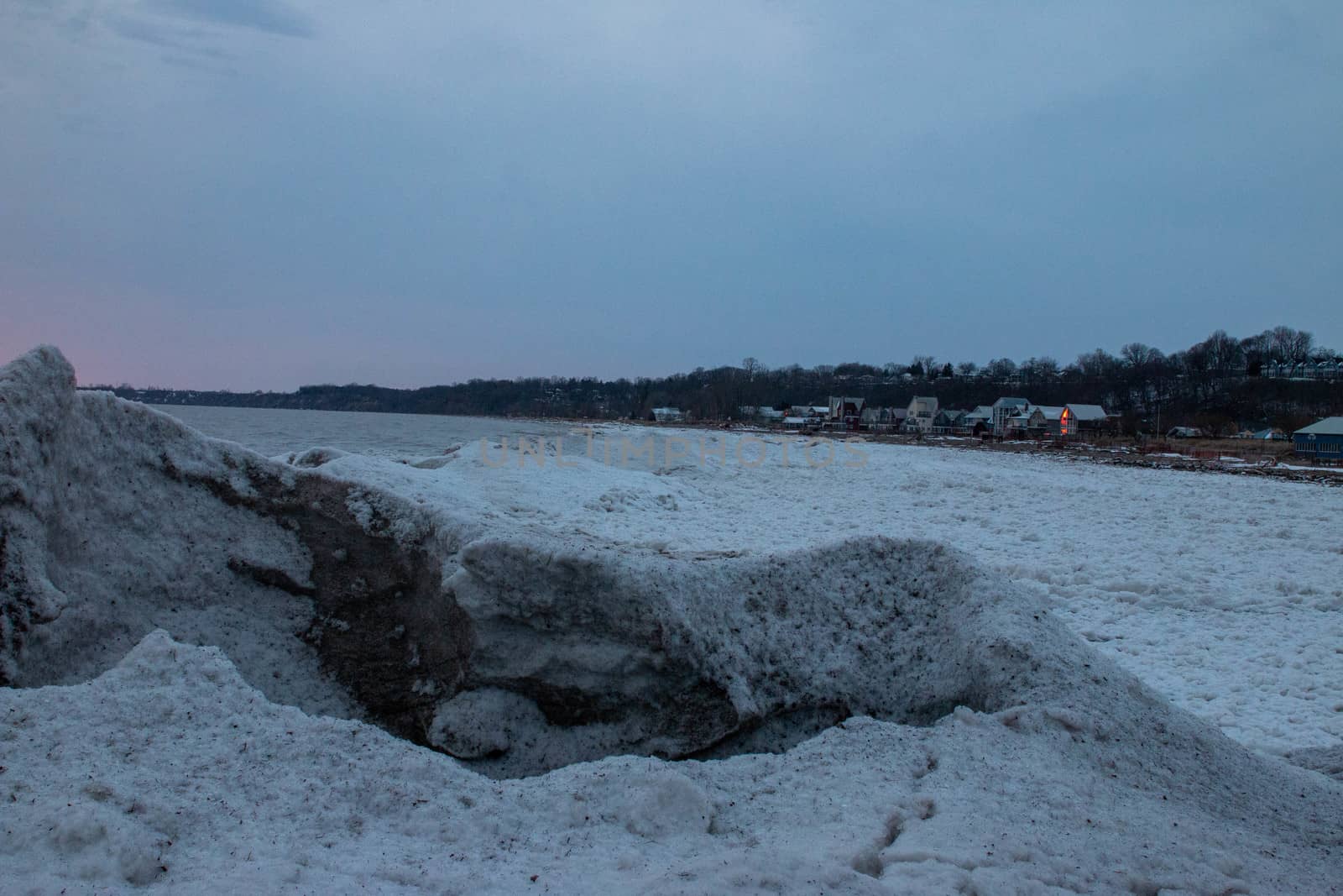 Port stanley beach in winter at sunset. Ontario Canada photograph.