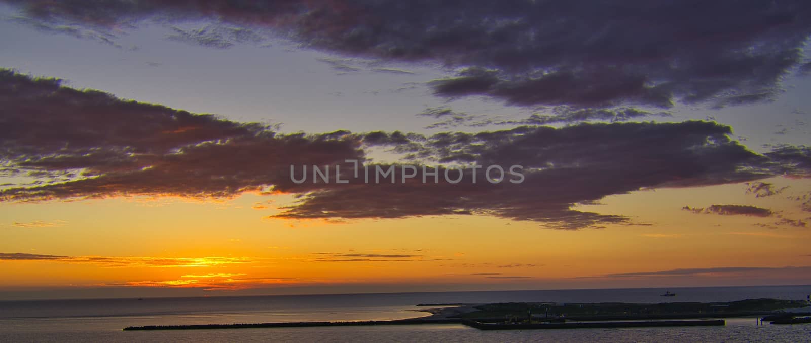 Heligoland - look on the island dune - sunrise over the sea