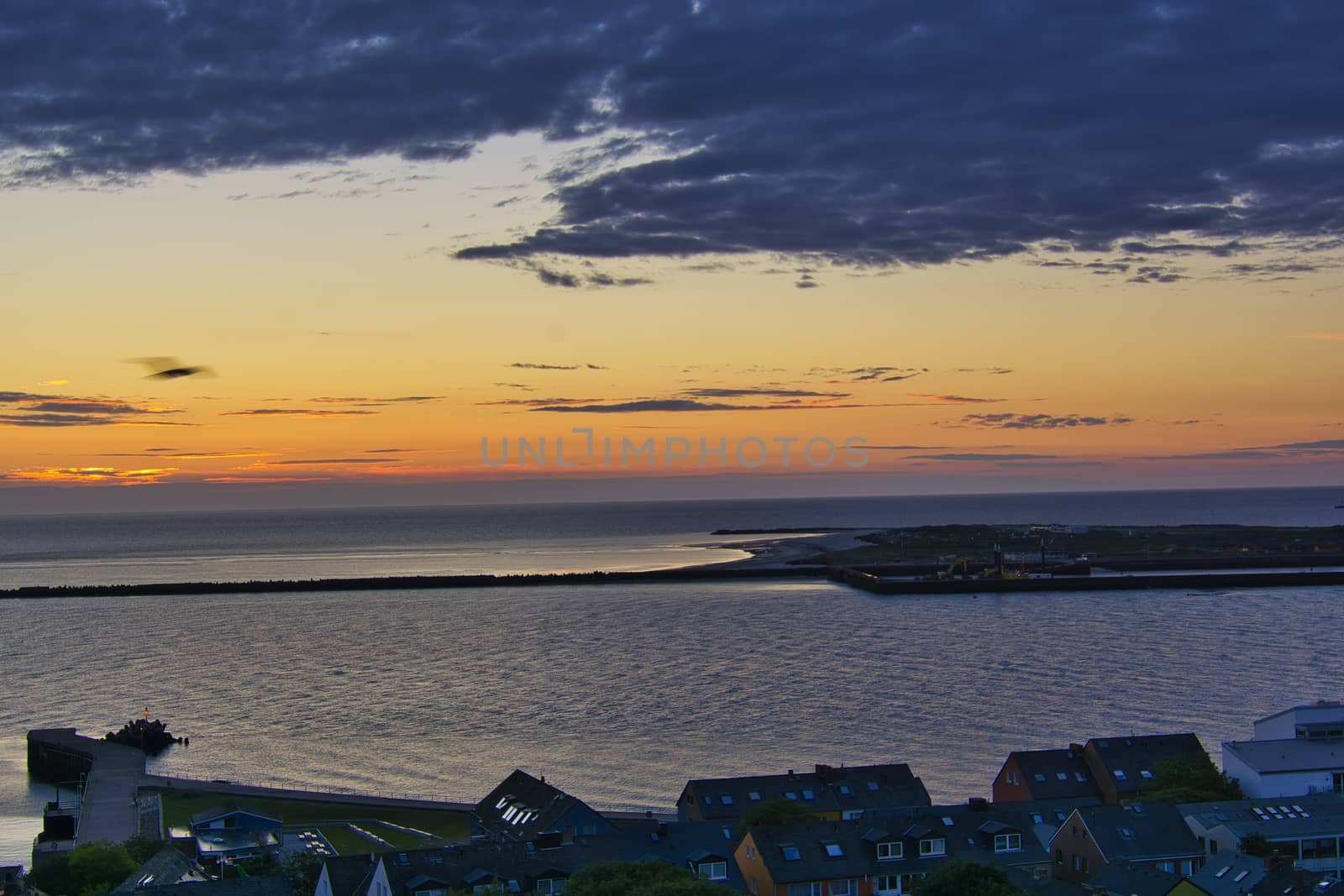 Heligoland - look on the island dune - sunrise over the sea